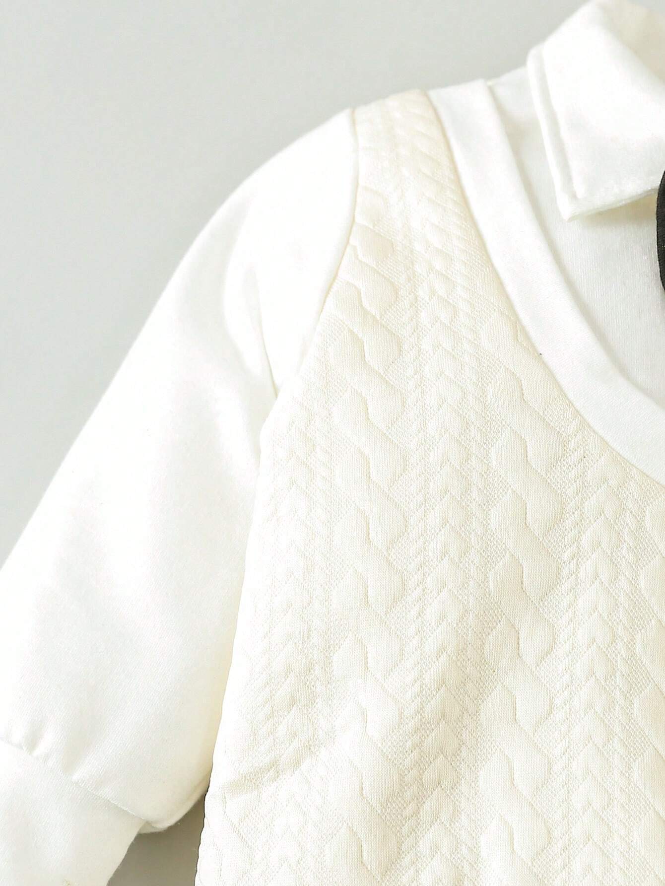 Buy SHEIN Souflis Baby Boys' Button Closure Long Sleeve 2-In-1 Sweatshirt And Pants With Detachable Bow Tie, Gentleman Style Academy Outfits, 3pcs/Set in Pakistan