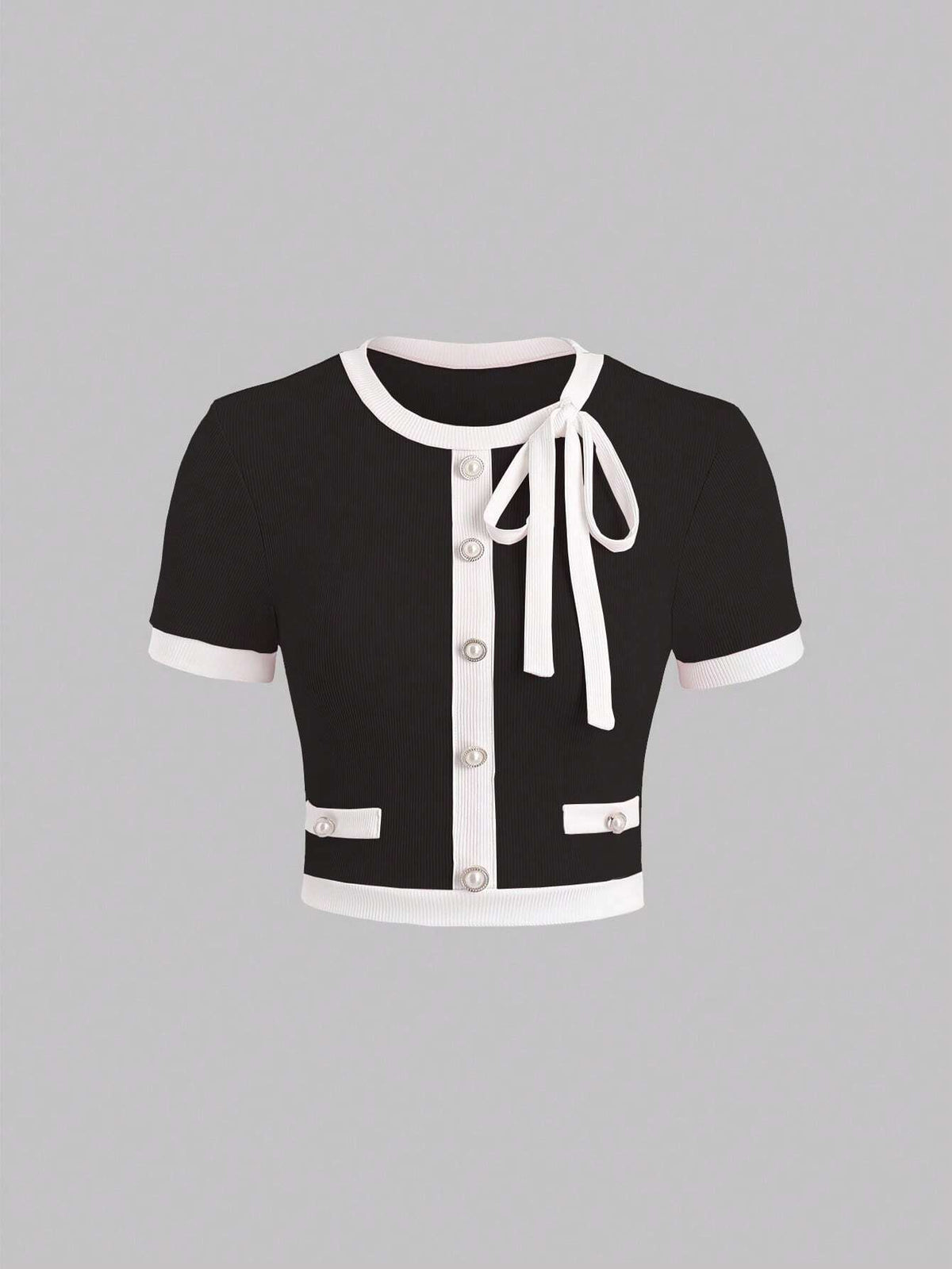 Buy SHEIN Sweetra Contrast Trim Tie Front Tee Graphic Tees Women Tops in Pakistan