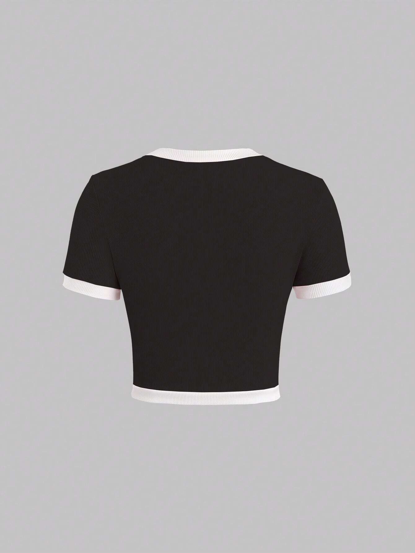 Buy SHEIN Sweetra Contrast Trim Tie Front Tee Graphic Tees Women Tops in Pakistan