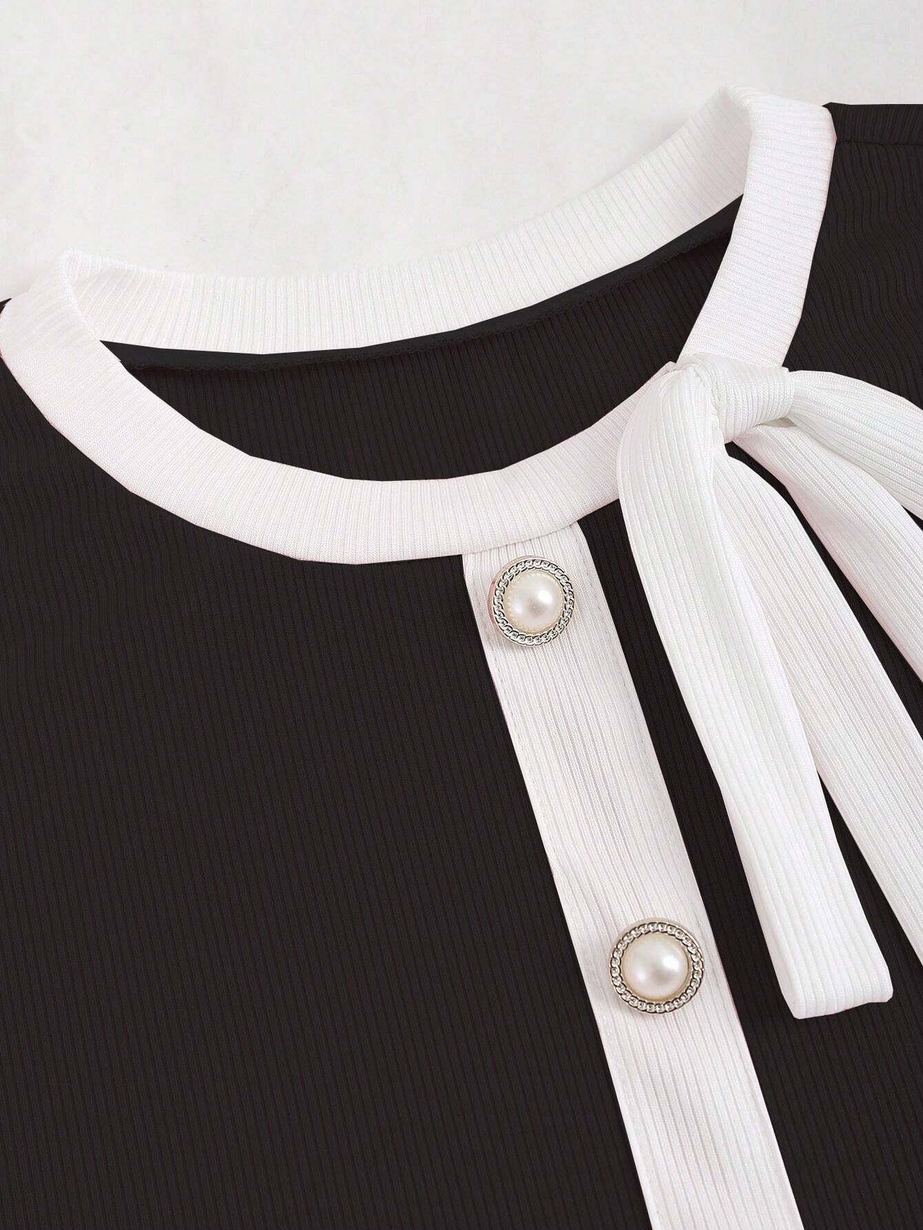 Buy SHEIN Sweetra Contrast Trim Tie Front Tee Graphic Tees Women Tops in Pakistan