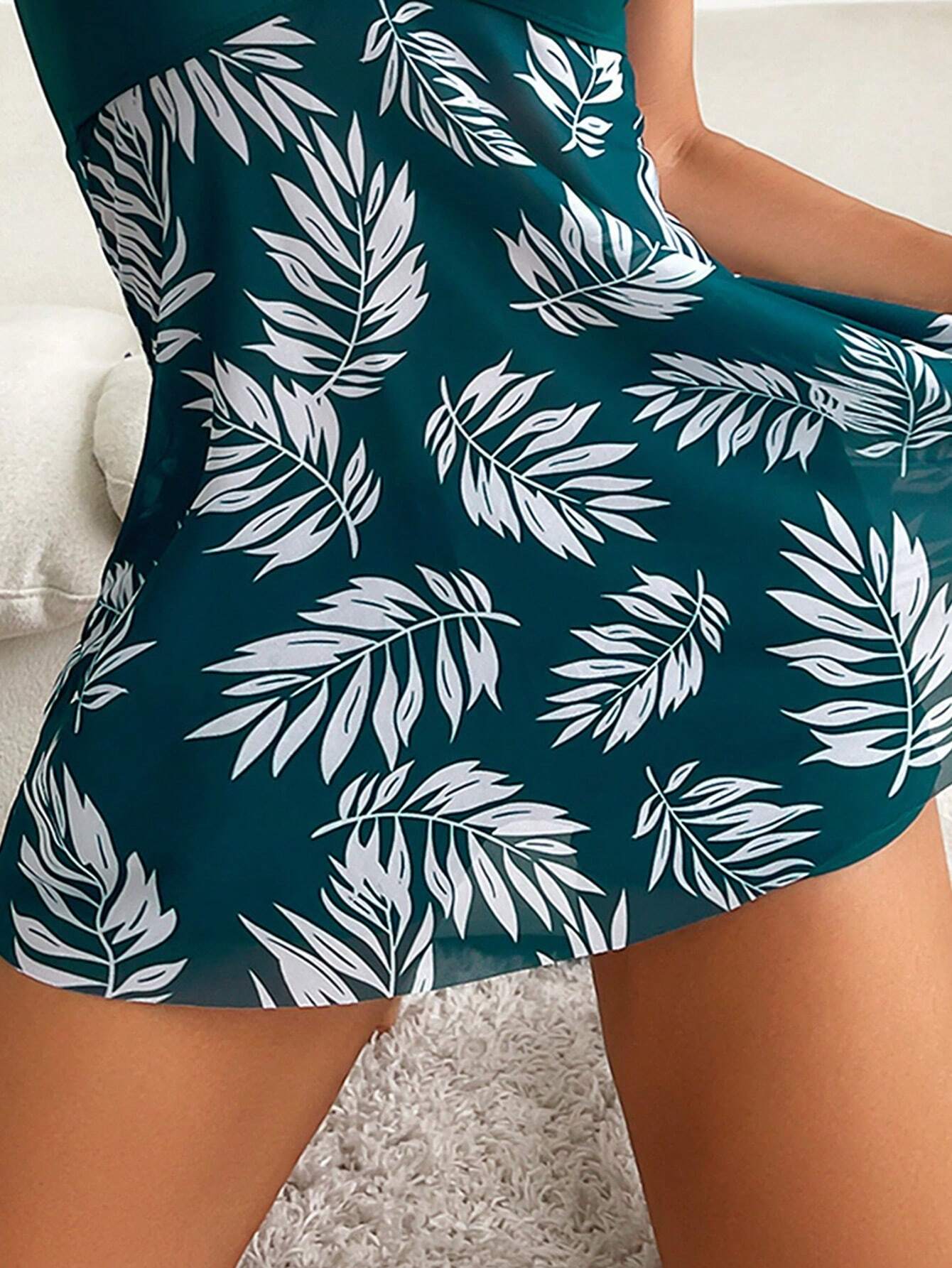 Buy SHEIN Swim Lushoire Summer Beach Tropical Print Ruched Dress Swimsuit in Pakistan