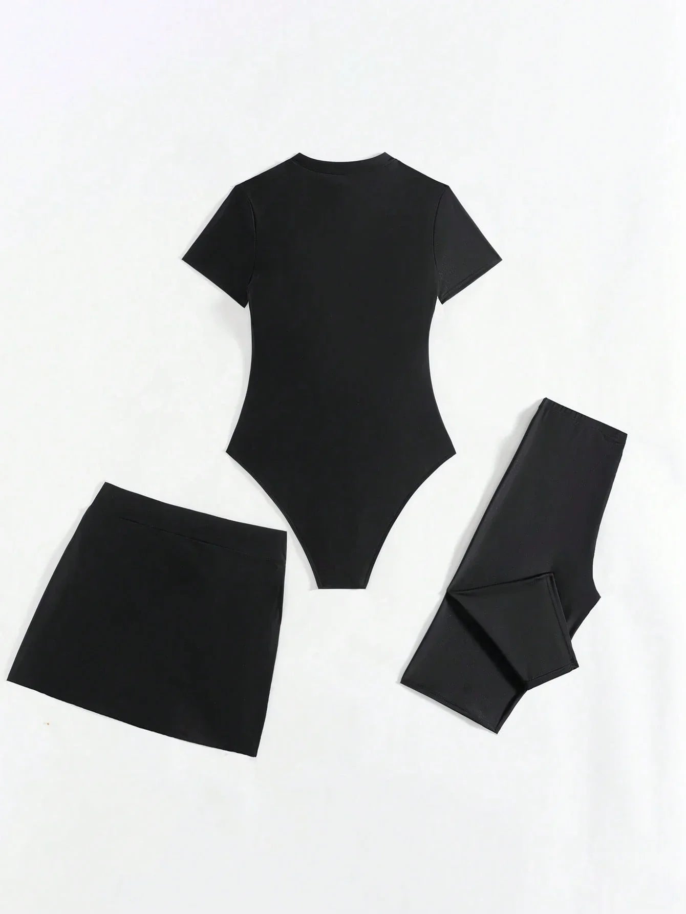 Buy SHEIN Swim Mulvari 3pcs/Set Women Solid Color Crew Neck Short Sleeve Zipper Burkini Top, Swim Shorts And Mini Skirt Swimsuit, Sports Surfwear SummerArabic Clothing in Pakistan