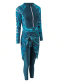 Buy SHEIN Swim Shayni Marble Print Zip Front Burkini With Beach Skirt Summer in Pakistan