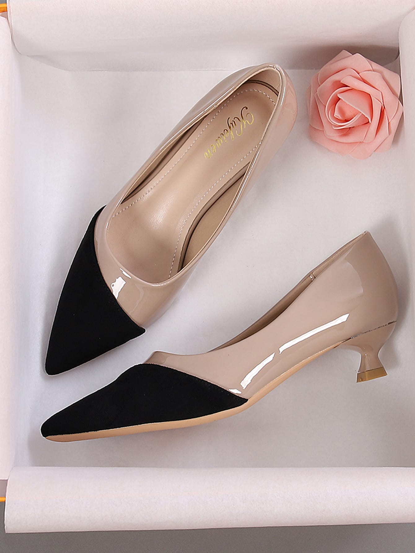 Buy SHEIN Two Tone Point Toe Heeled Court Pumps, Multicolor Elegant Color Blocking Women's High Heel Single Shoes in Pakistan