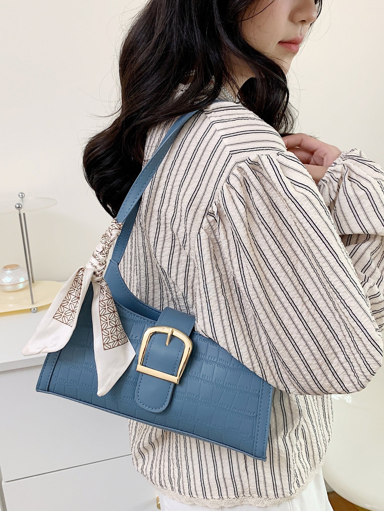 Buy SHEIN Versatile Blue Crocodile Pattern Armpit Bag in Pakistan