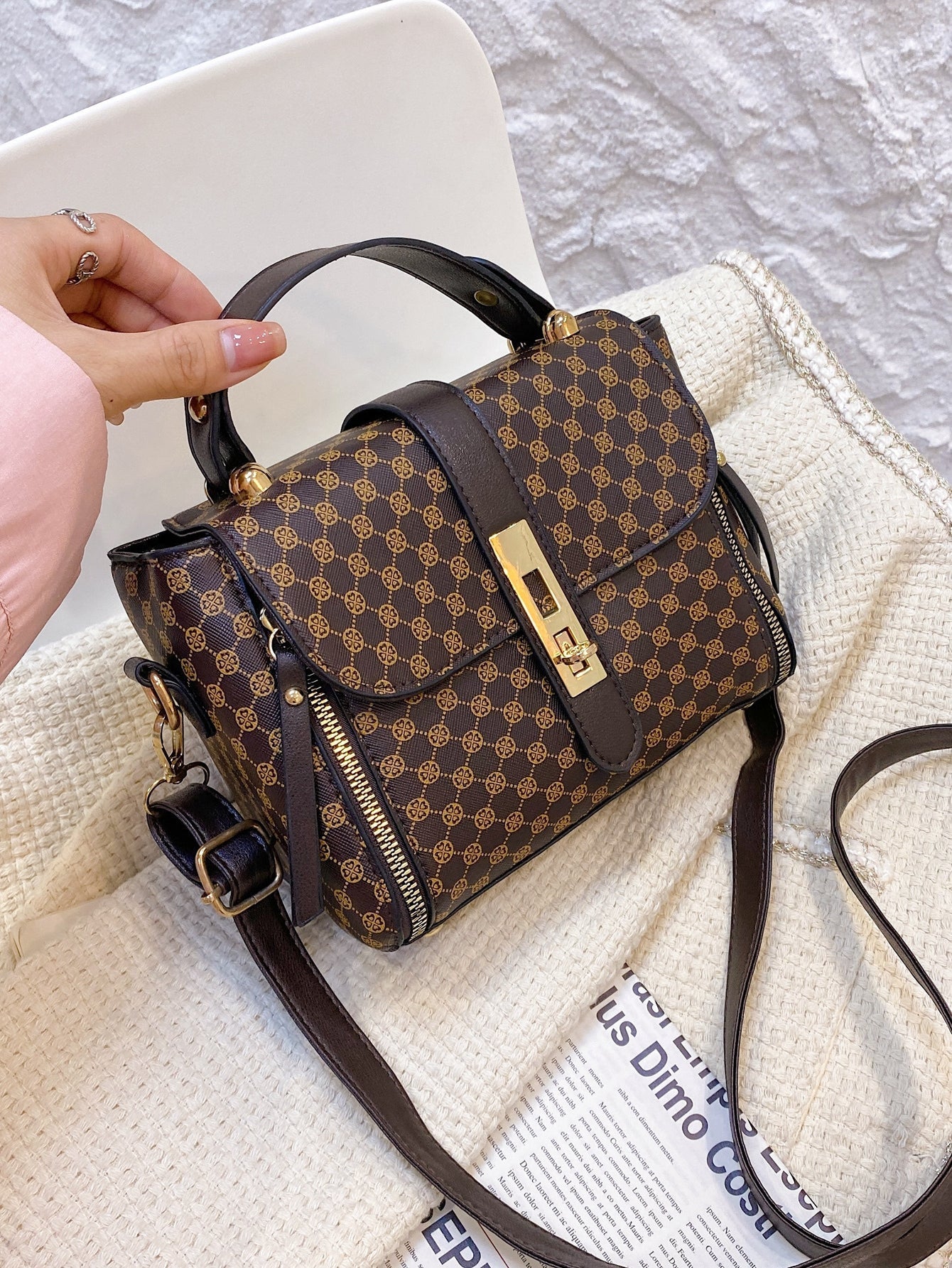 Buy SHEIN Waterproof,Lightweight,Business Casual Mini Graphic Print Metal Lock Satchel Bag in Pakistan