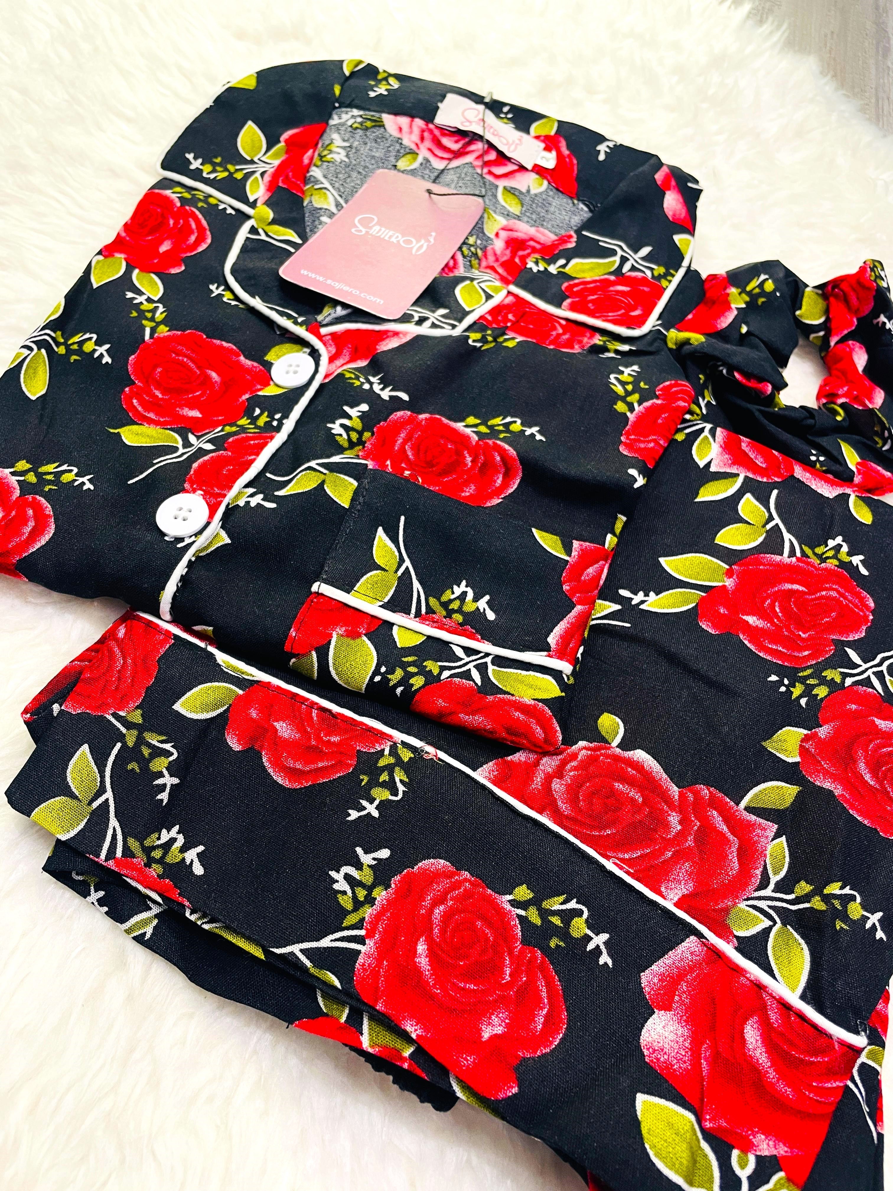Buy Galaxy Boski Linen Printed Pajama with Scrunchie - Love Rose in Pakistan