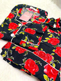 Buy Galaxy Boski Linen Printed Pajama with Scrunchie - Love Rose in Pakistan