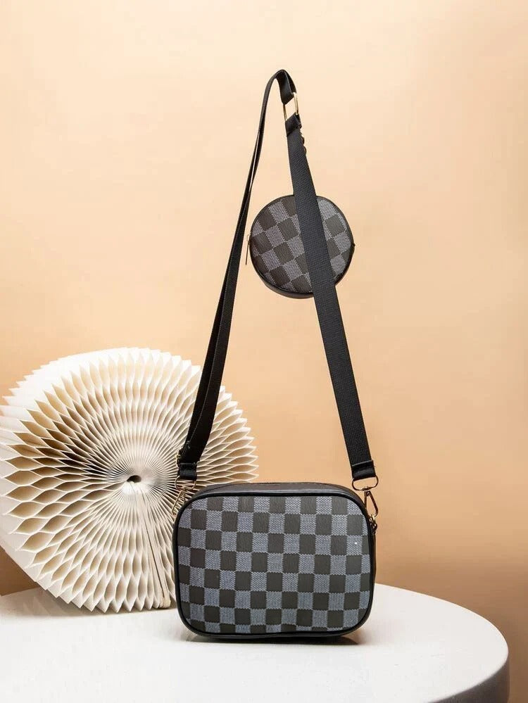 Buy Checkered Coin Crossbody Bag ~ Black in Pakistan