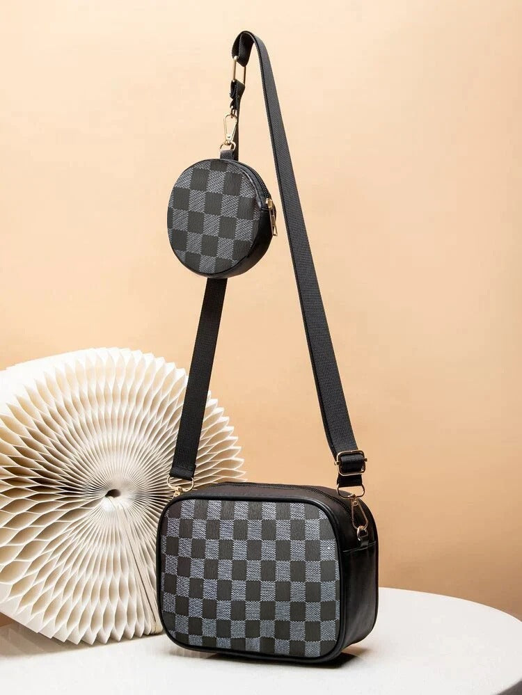 Buy Checkered Coin Crossbody Bag ~ Black in Pakistan