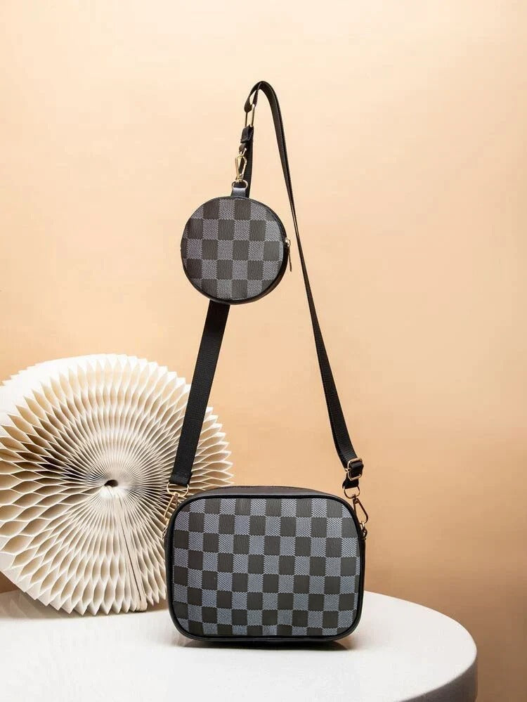 Buy Checkered Coin Crossbody Bag ~ Black in Pakistan