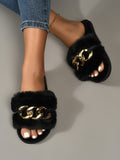 Buy SHEIN Women Black Fluffy Chain Decor Slippers in Pakistan
