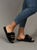 Buy SHEIN Women Black Fluffy Chain Decor Slippers in Pakistan