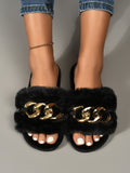 Buy SHEIN Women Black Fluffy Chain Decor Slippers in Pakistan