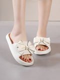 Buy SHEIN Women Bow Decor Slides, Preppy White Solid Slides in Pakistan