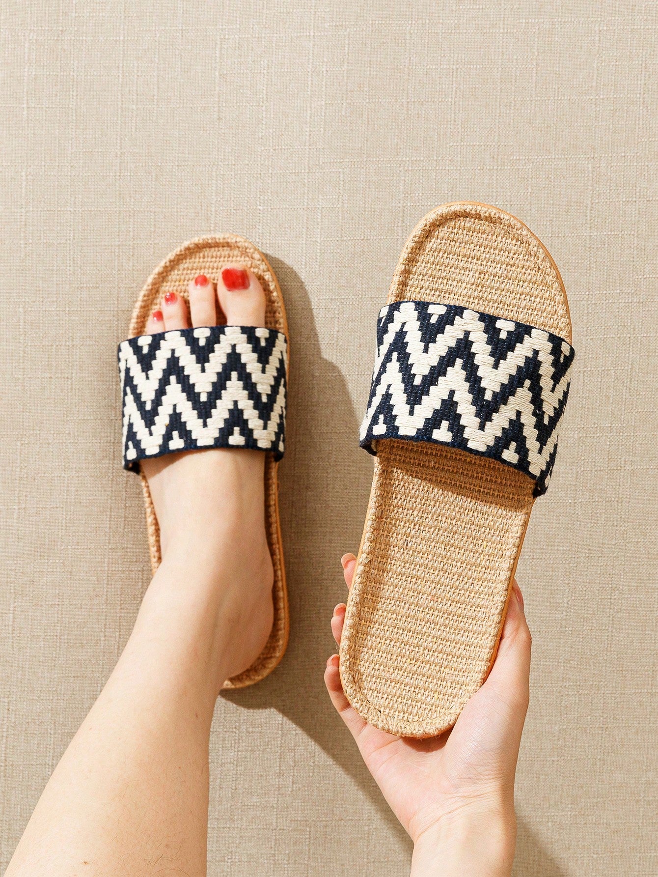 Buy SHEIN Women Chevron Pattern Home Slippers, Fashion Indoor Fabric Bedroom Slippers in Pakistan