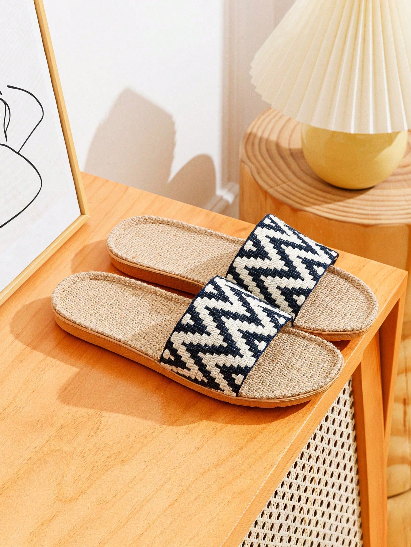 Buy SHEIN Women Chevron Pattern Home Slippers, Fashion Indoor Fabric Bedroom Slippers in Pakistan