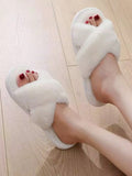 Buy SHEIN Women Cross Strap Fluffy Bedroom Slippers, Fabric Fashion Slippers White in Pakistan