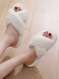 Buy SHEIN Women Cross Strap Fluffy Bedroom Slippers, Fabric Fashion Slippers White in Pakistan