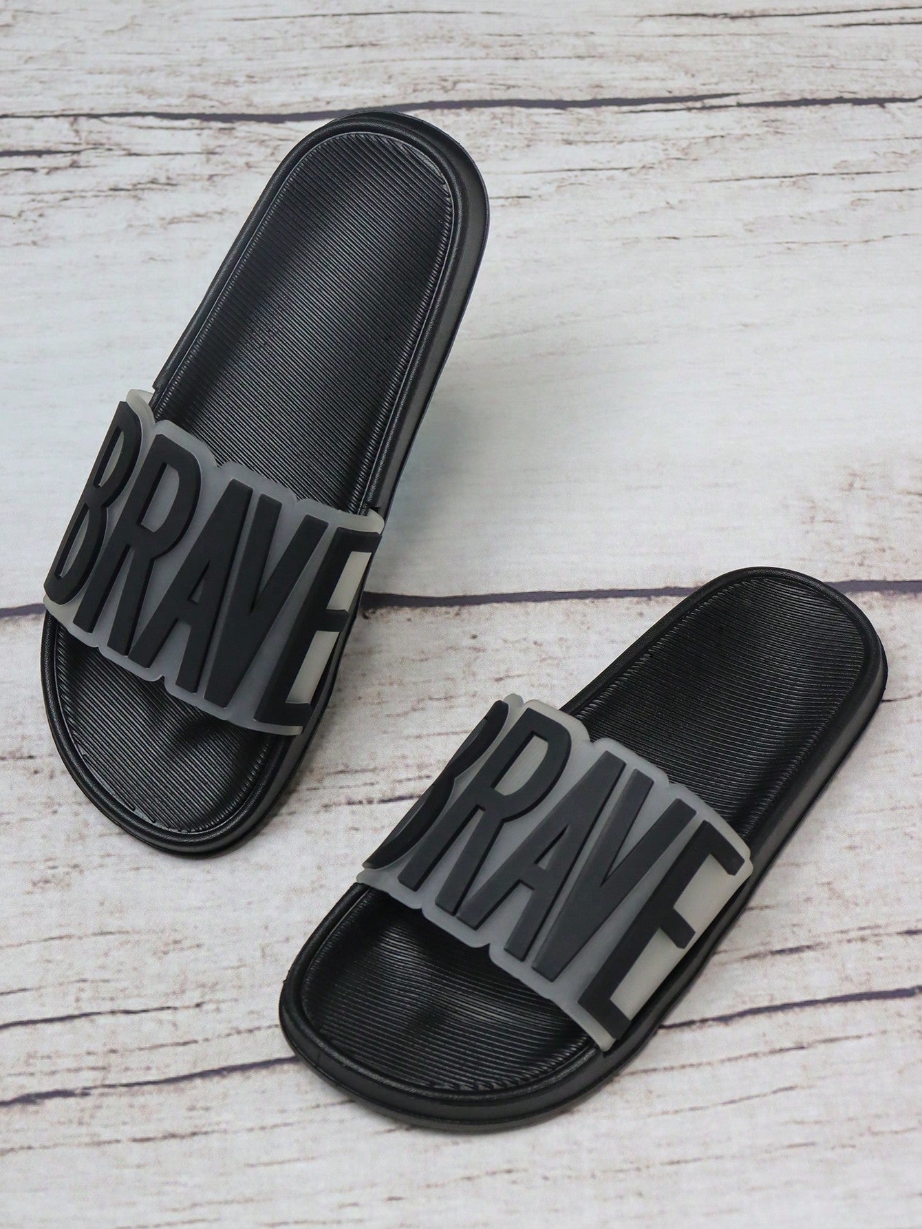 Buy SHEIN Women Letter Decor Single Band Slides, Fashionable Black Comfortable Slides in Pakistan