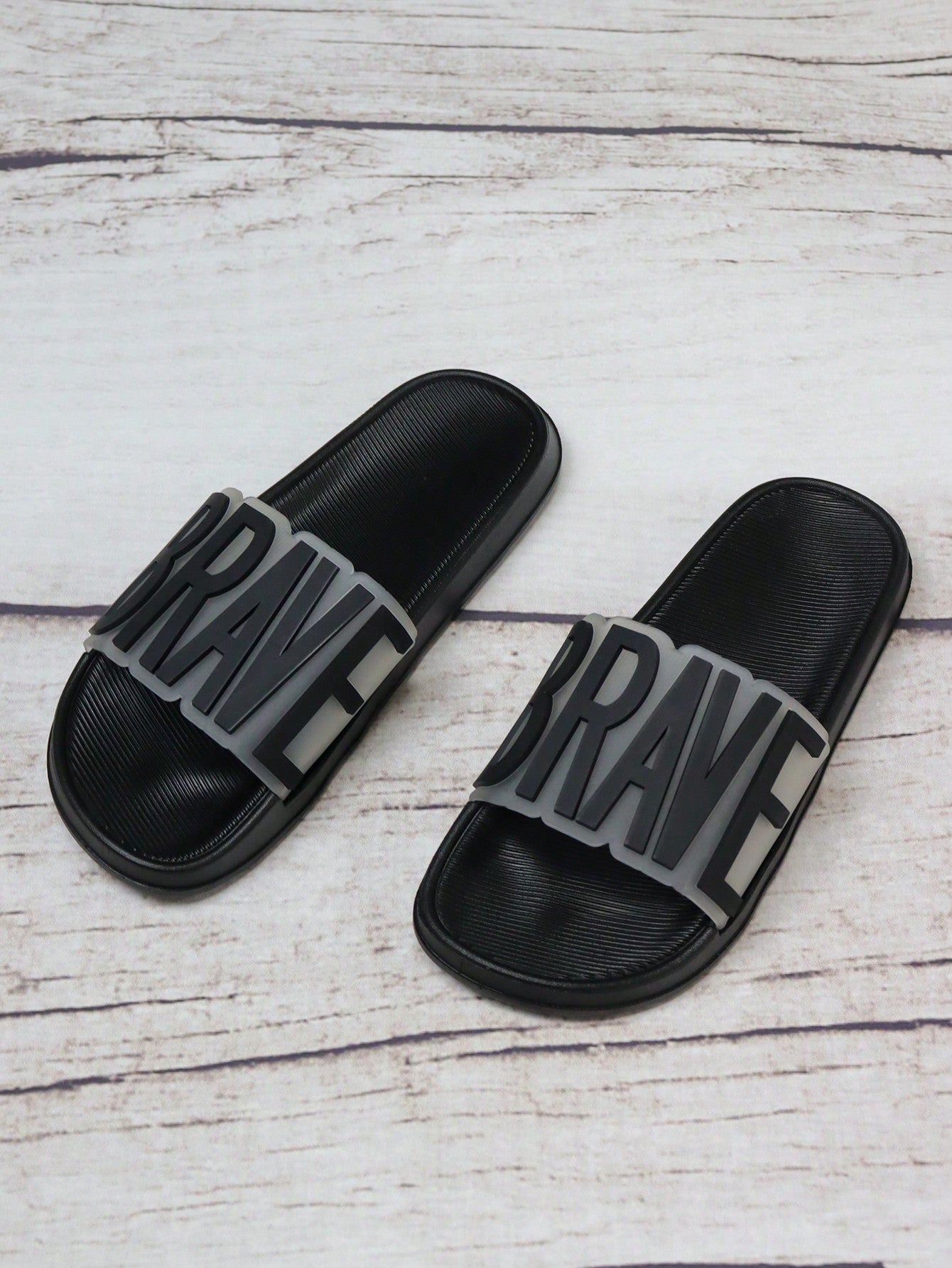 Buy SHEIN Women Letter Decor Single Band Slides, Fashionable Black Comfortable Slides in Pakistan