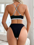 Buy SHEIN Women Metallic Ribbon Splice Halter Lingerie Set in Pakistan