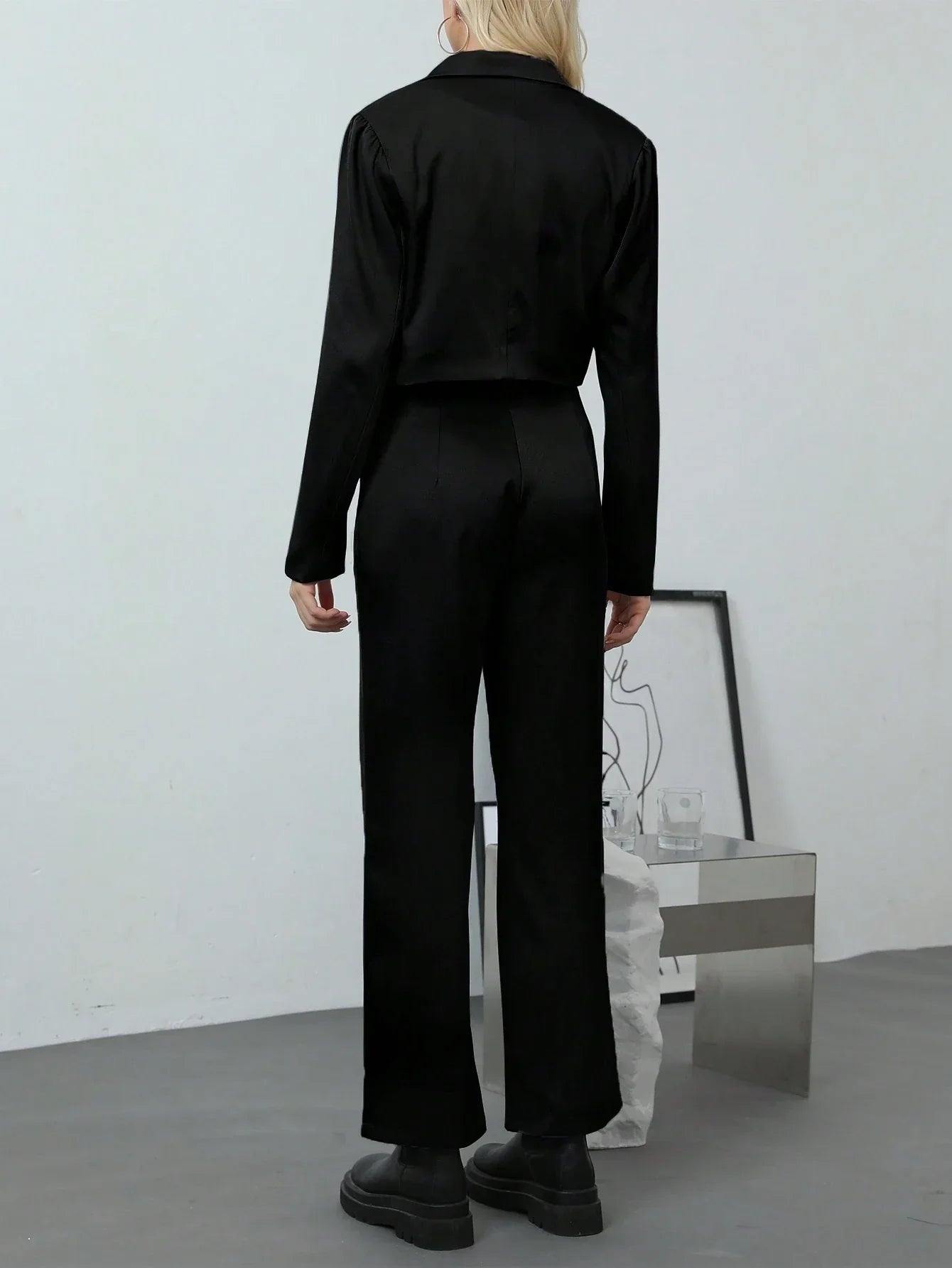 Buy SHEIN Women Solid Color Long Sleeve Simple Jacket And Long Pants 2-Piece Casual Outfit in Pakistan