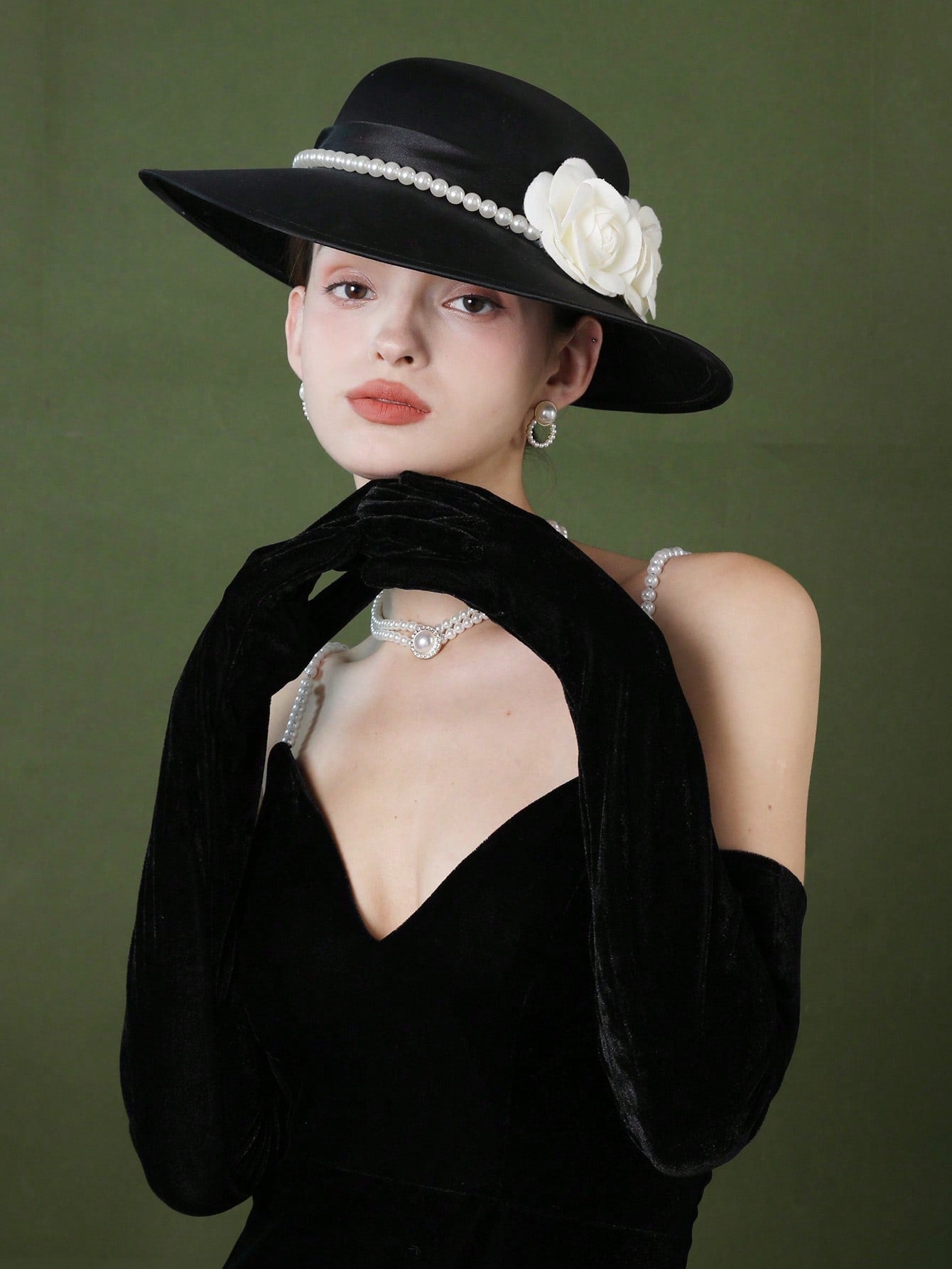 Buy SHEIN Women's Black Gold Velvet Gloves Extended Retro Evening Dress Wedding Dress Etiquette Decoration Warm Velvet Cloth Gloves in Pakistan