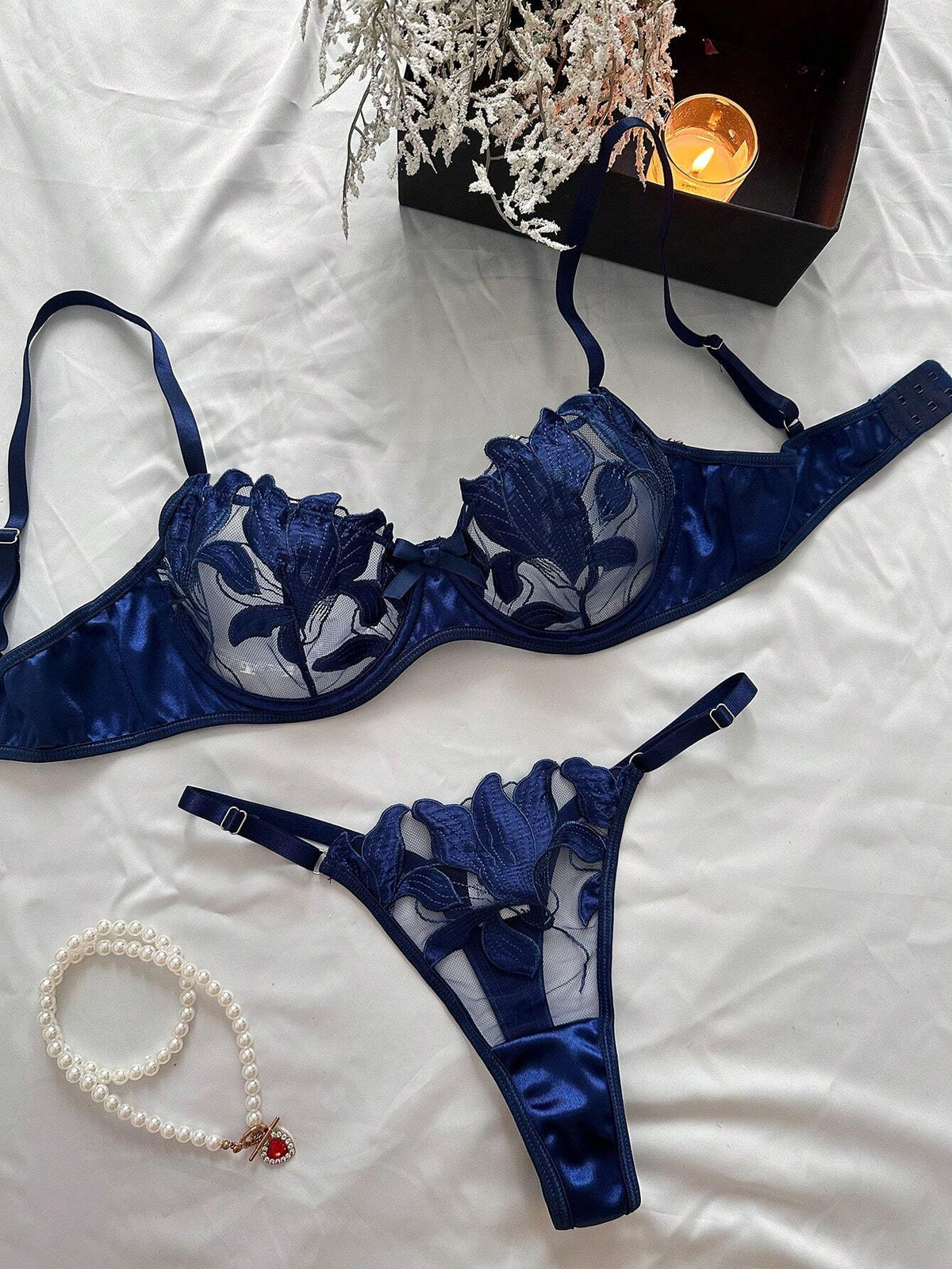 Buy SHEIN Women's Embroidered Mesh Patchwork Sexy Lingerie Set in Pakistan