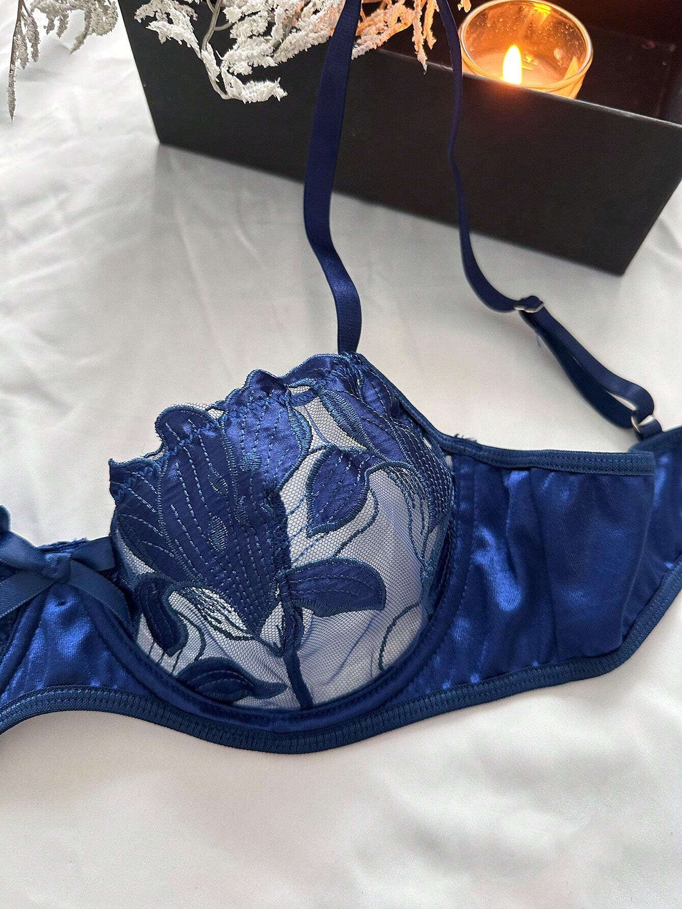 Buy SHEIN Women's Embroidered Mesh Patchwork Sexy Lingerie Set in Pakistan