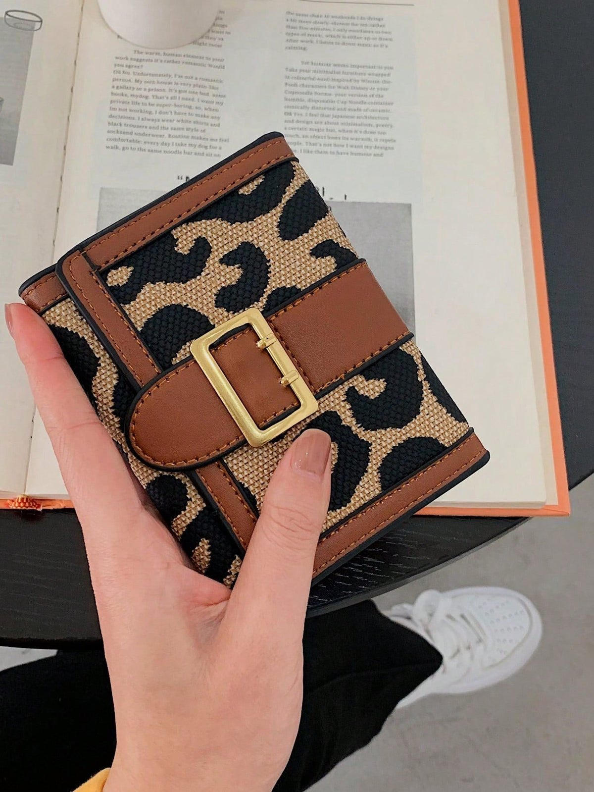 Buy SHEIN Women's Leopard Print Pu Leather Trifold Wallet Card Holder Coin Purse Vintage Buckle Hardware Portable Short Wallet in Pakistan