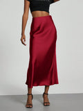Buy SHEIN Women's Simple Solid Color Elastic Satin Texture Trumpet Hem Elegant Maxi Skirt in Pakistan