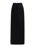 Buy SHEIN Women's Solid Color High Waist Side Slit Hem Maxi Casual Skirt in Pakistan