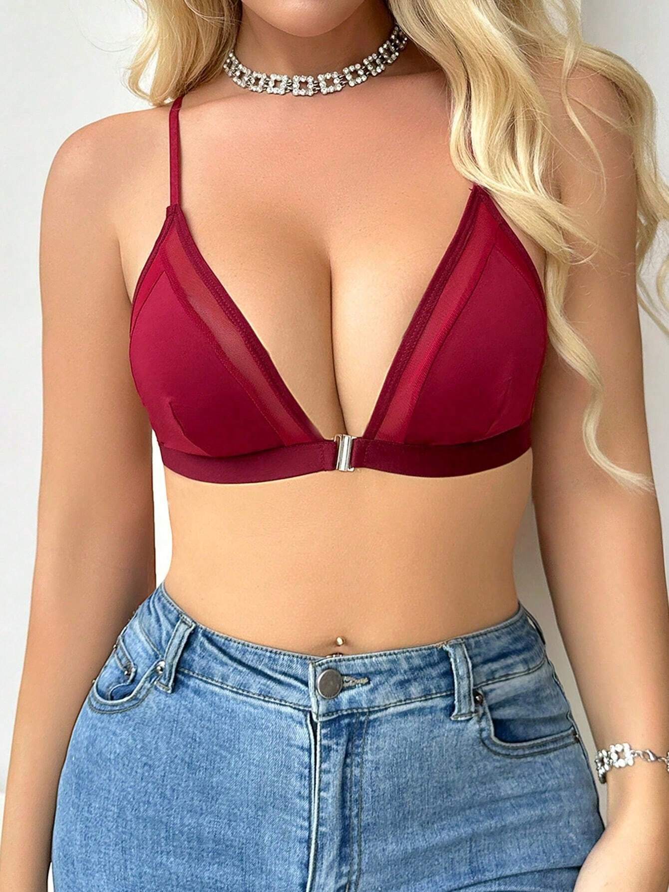Buy SHEIN Women's Solid Color Sexy Front Closure Deep V Bra in Pakistan