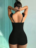 Buy SHEIN Women's Solid Color Twisted Twist Ruffle Edge One-Piece Swimsuit Summer in Pakistan