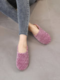 Buy SHEIN Women's Stylish Purple Cable Textured Fluffy Bedroom Slippers With Embroidery in Pakistan