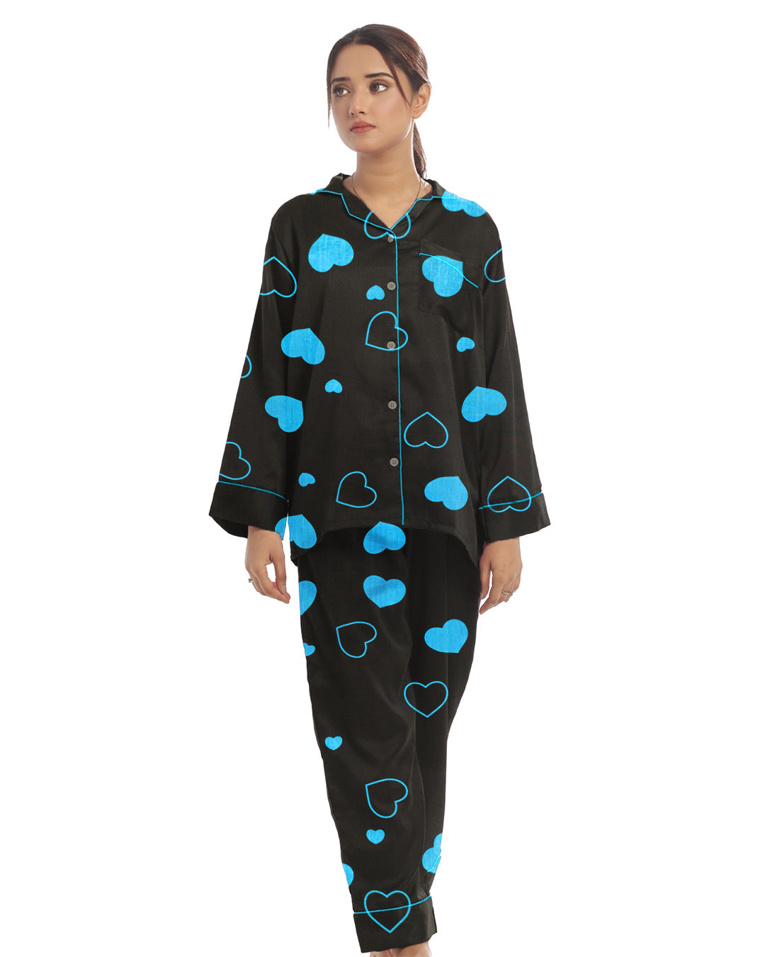 Buy Linen Pajama Suit with Scrunchie - Royal Dusk in Pakistan