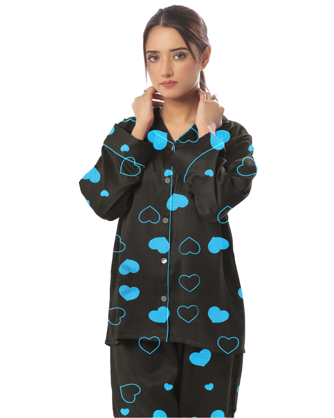 Buy Linen Pajama Suit with Scrunchie - Royal Dusk in Pakistan