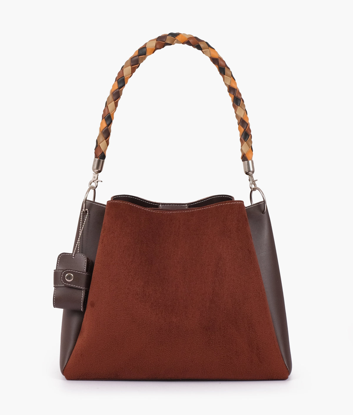 Buy Suede Handbag With Braided Handle - Dark Brown in Pakistan