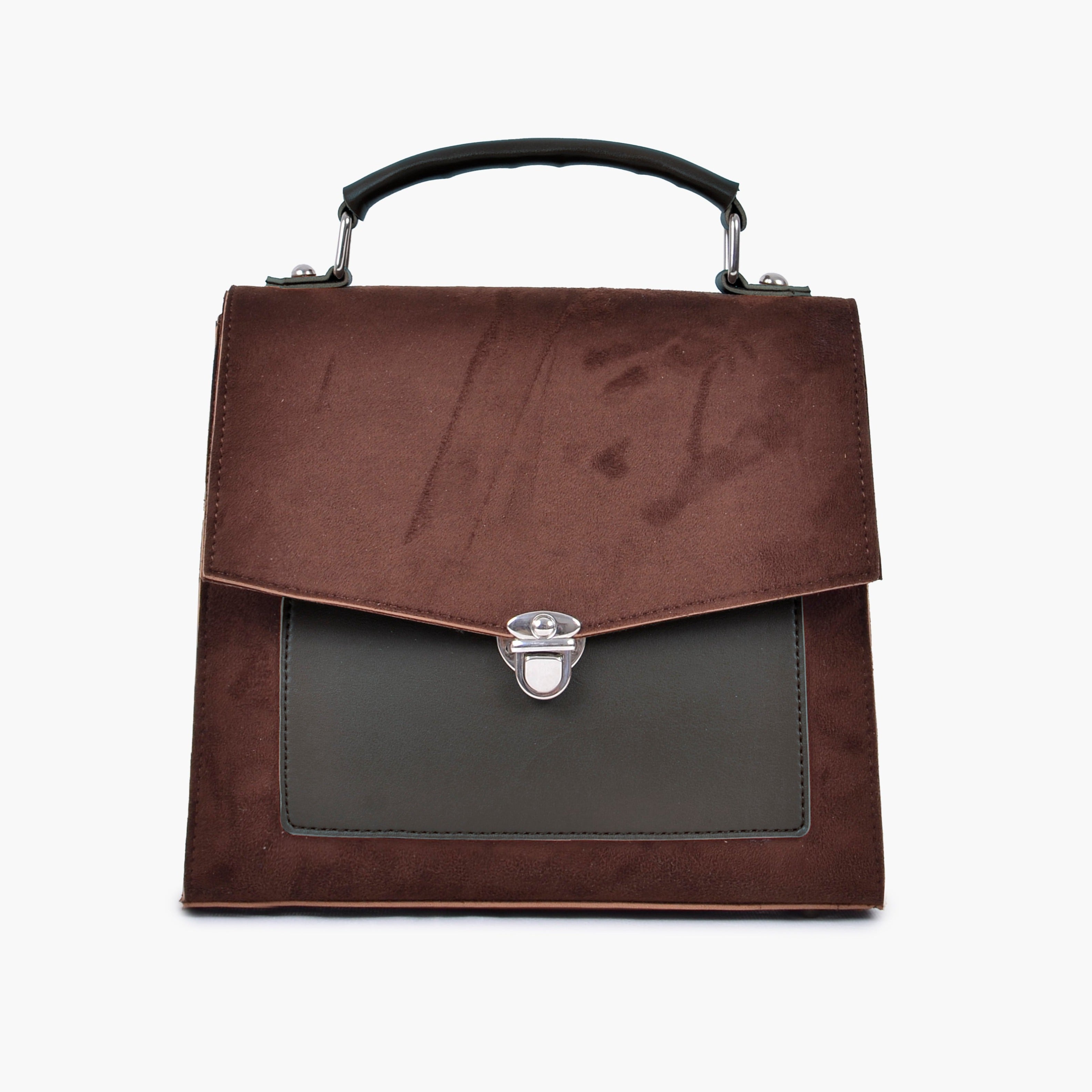 Buy Suede Push Lock Messenger Bag - Dark Brown in Pakistan