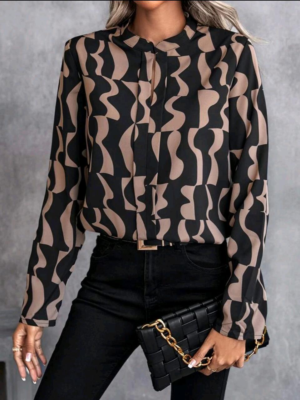 Buy Shein Allover Print Notched Neck Blouse in Pakistan