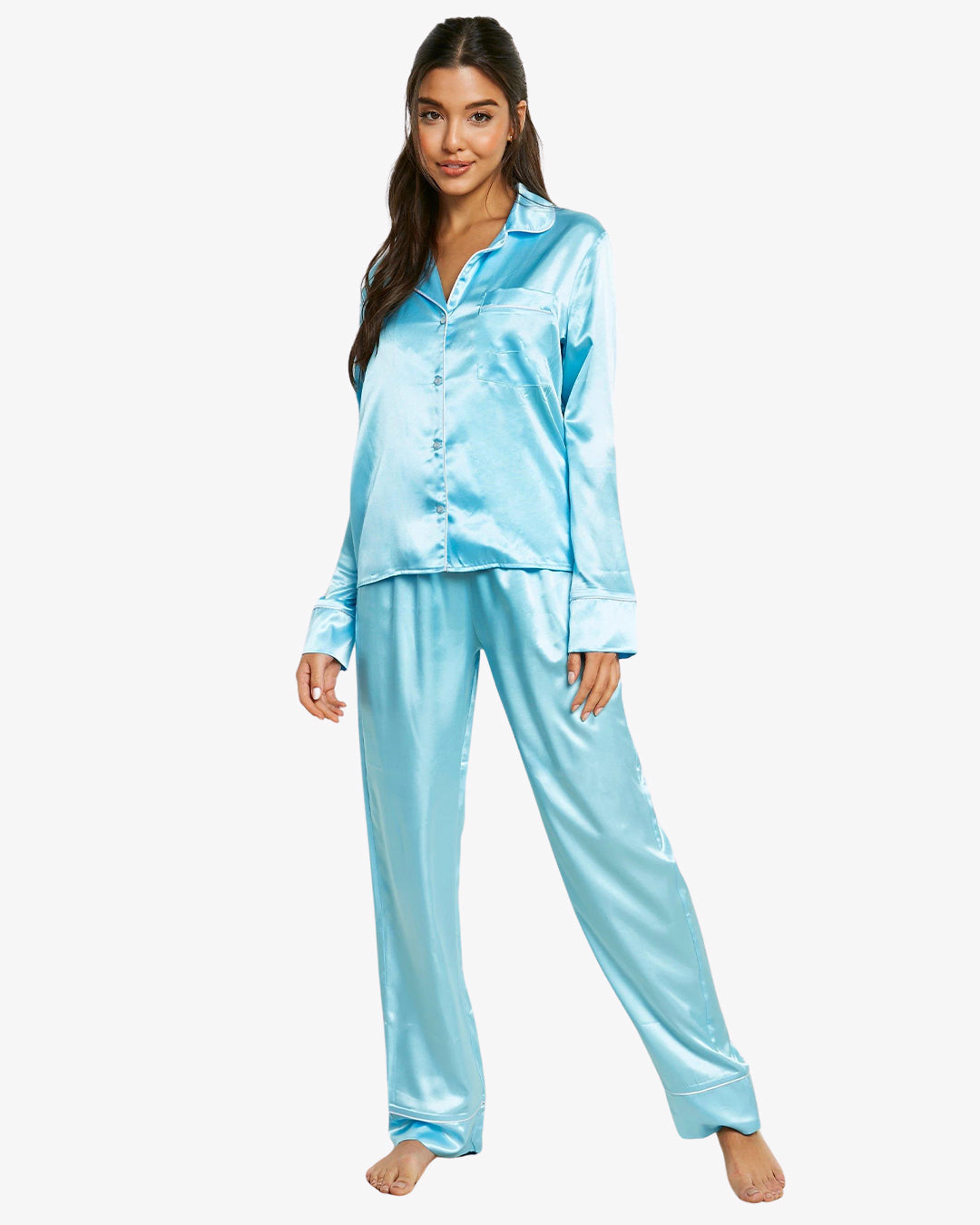 Buy Silk Pajama Suit with Scrunchie - Pearl in Pakistan
