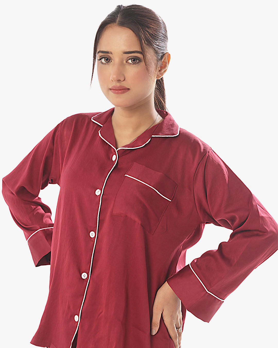Buy Silk Pajama Suit with Scrunchie - Pearl in Pakistan