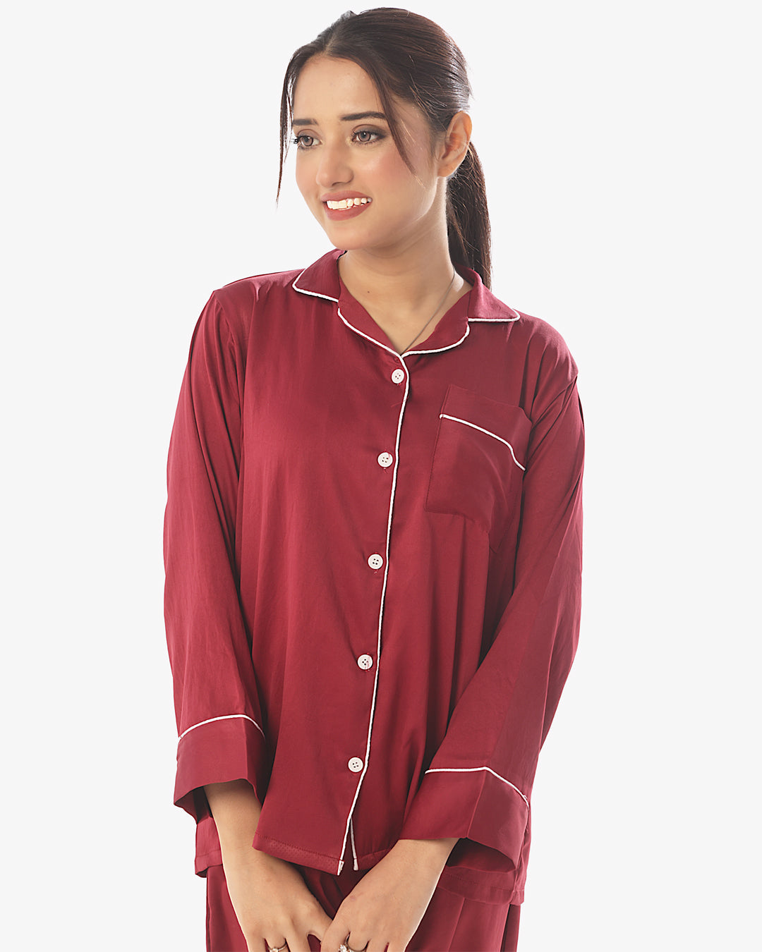 Buy Silk Pajama Suit with Scrunchie - Pearl in Pakistan